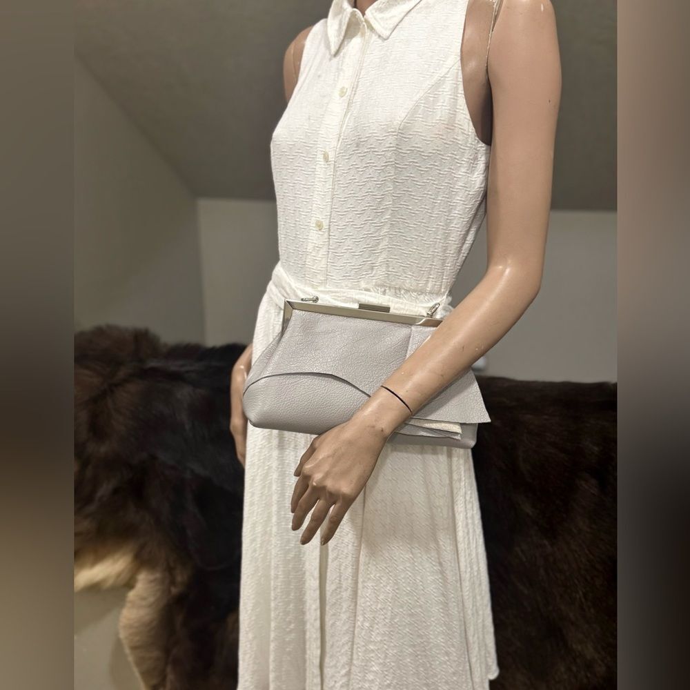 Handmade Cowhide Leather Asymmetrical Ruffles Metal Frame Bag, Multi Use Style - Picture 6 of 16